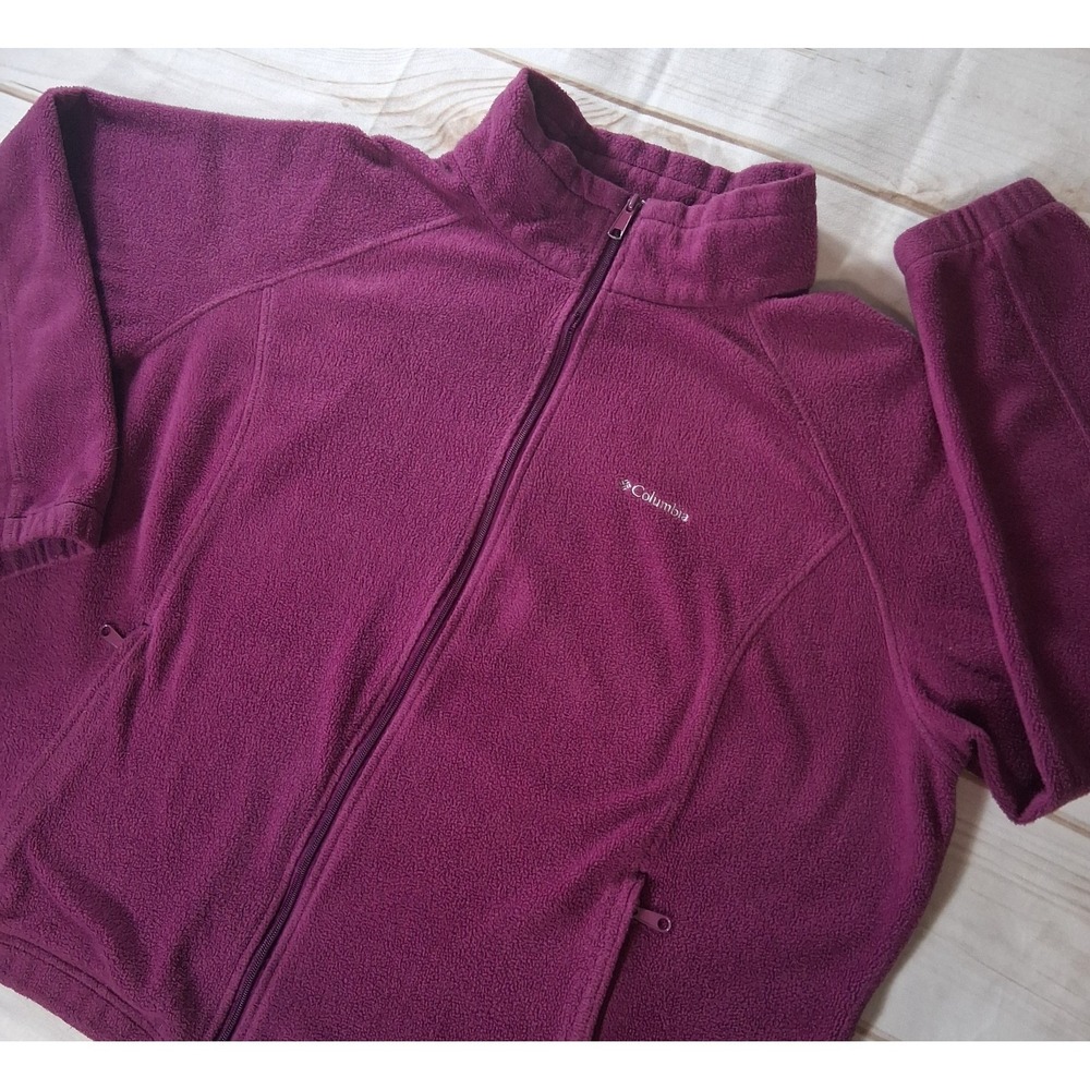 Columbia Full Zip Fleece Jacket Womens 2XL 2X Burgundy Plum Midweight Layer Coat